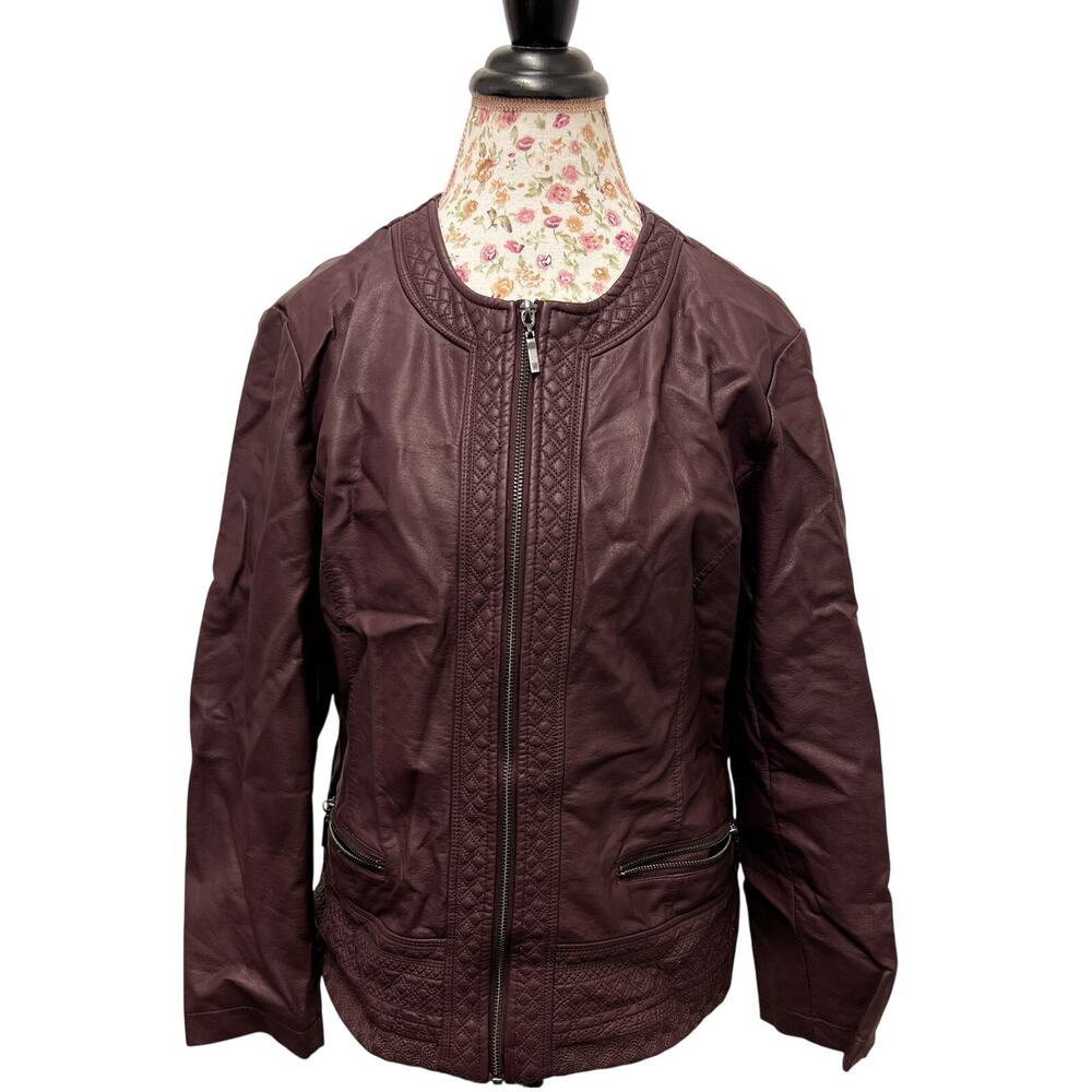 🤎 Christopher & Banks Petite PL Brown Leather Jacket Classic Moto Zip 90s